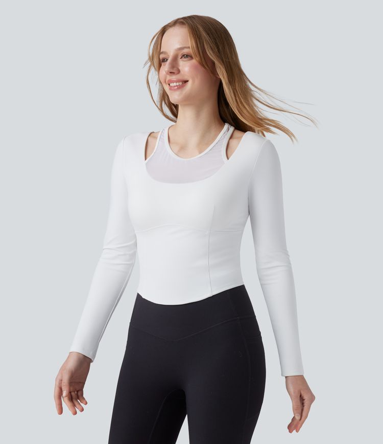 SoftlyZero™ Plush Push-Up Contrast Mesh Long Sleeve Yoga Sports Top