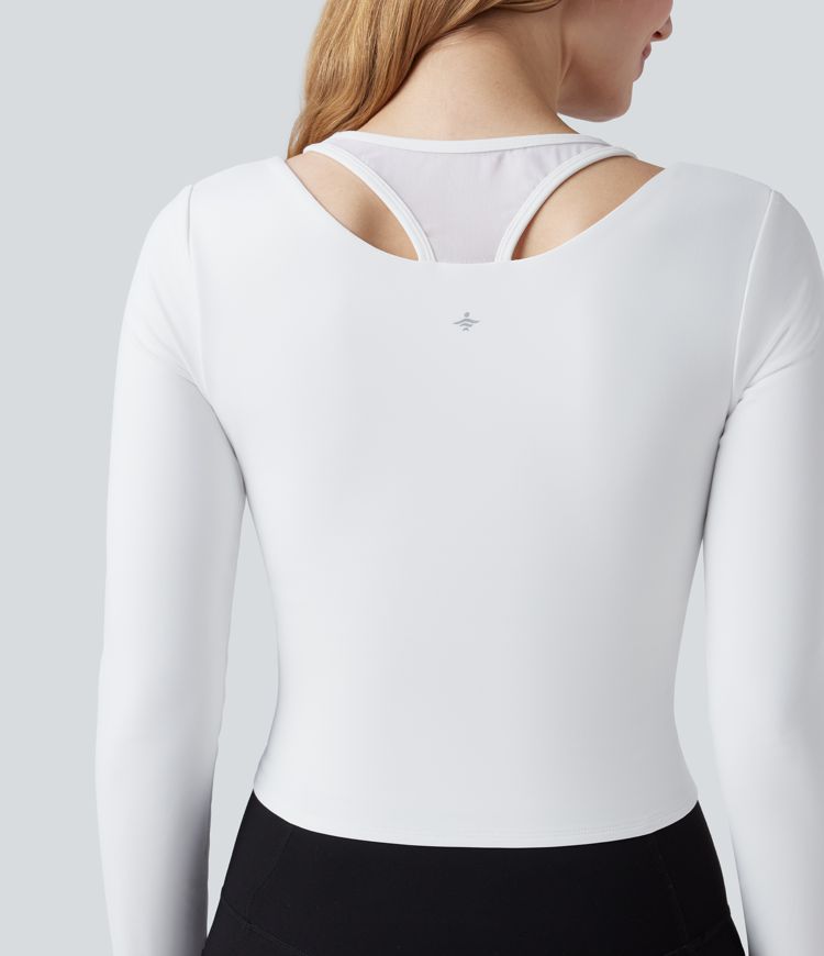 SoftlyZero™ Plush Push-Up Contrast Mesh Long Sleeve Yoga Sports Top