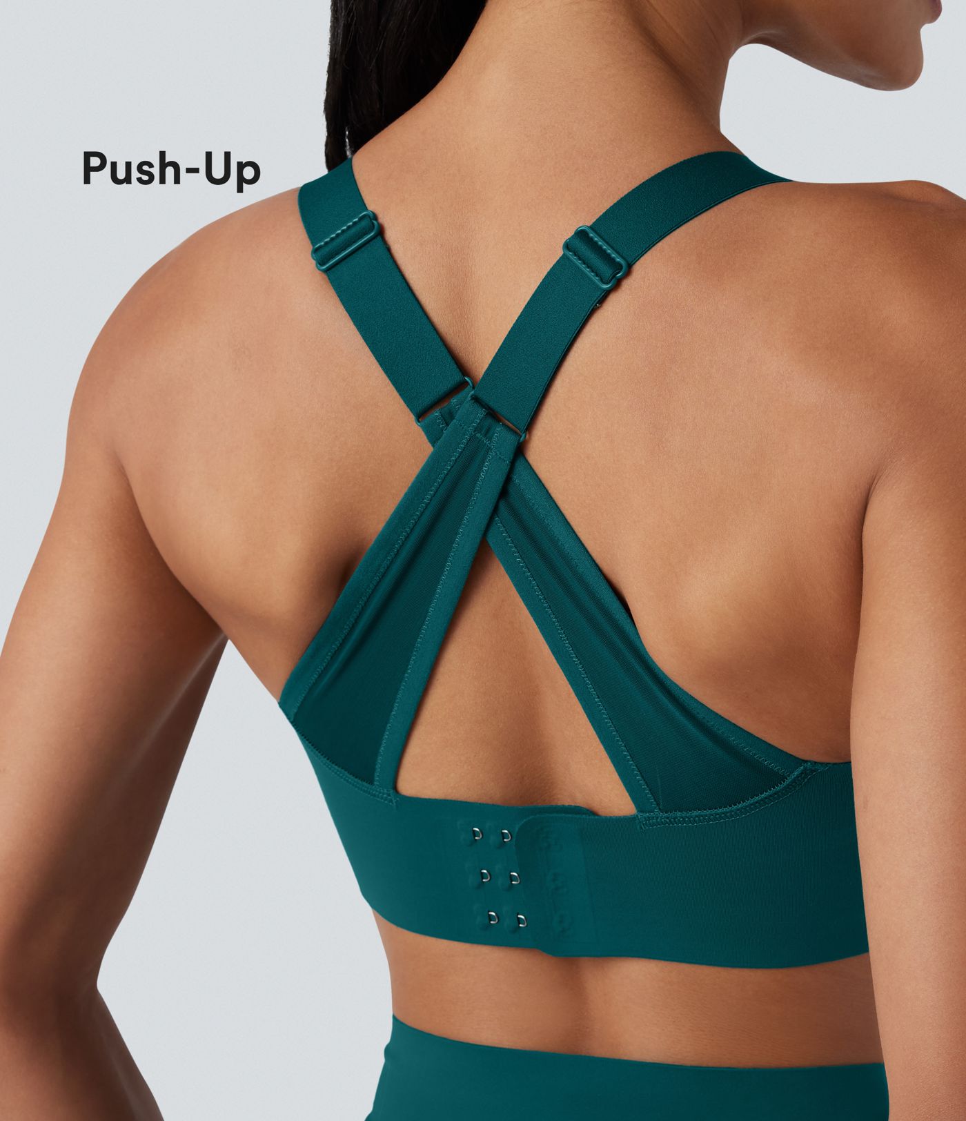 SpeedWave™ Sujetador deportivo para correr con sujeción media, copas moldeadas, efecto push-up, hebilla ajustable, tirantes cruzados, malla en contraste y tejido de secado rápido