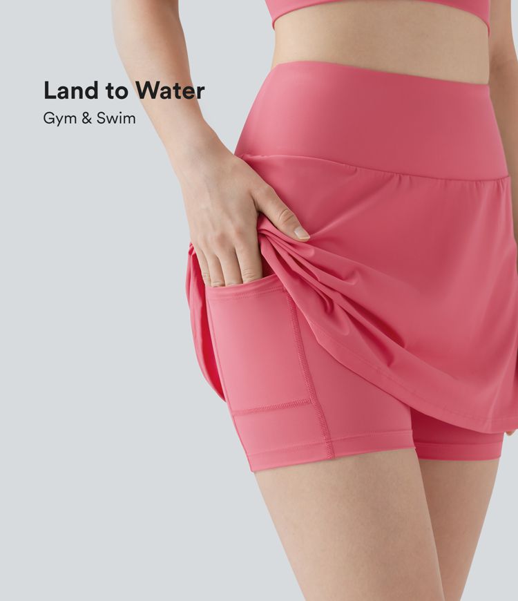 Land to Water High Waisted 2-in-1 Bikini Skirt Swimsuit with Pocket