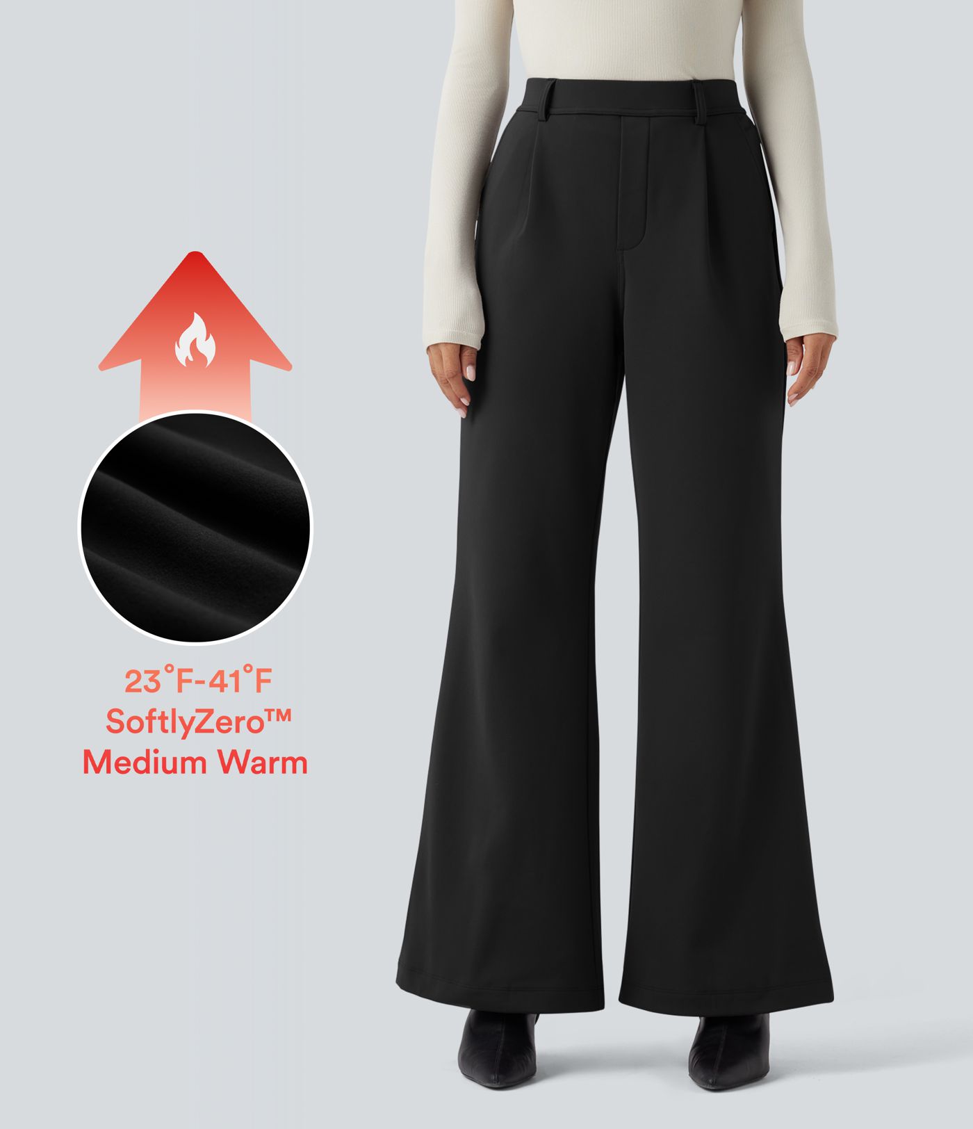 SoftlyZero™ Plush Thermal High Waisted Work Flare Pants with Pockets