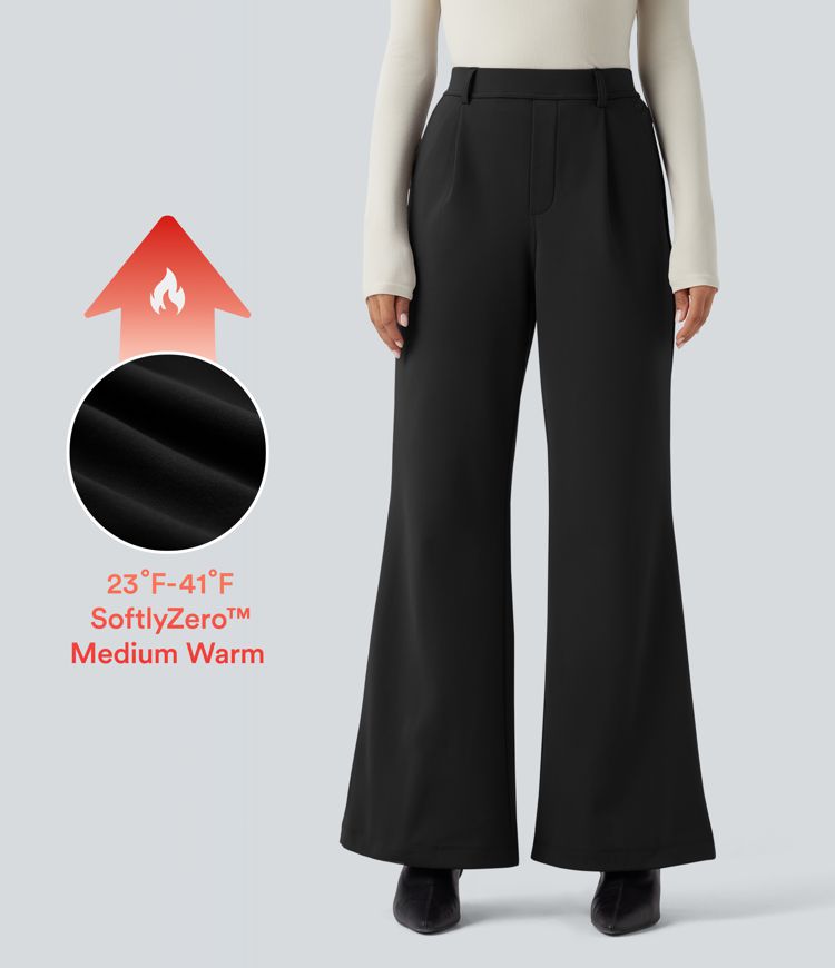 SoftlyZero™ Plush Thermal High Waisted Work Flare Trousers with Pockets
