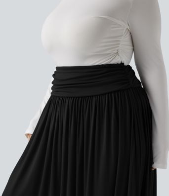 Jupe maxi fluide froncée taille haute grande taille