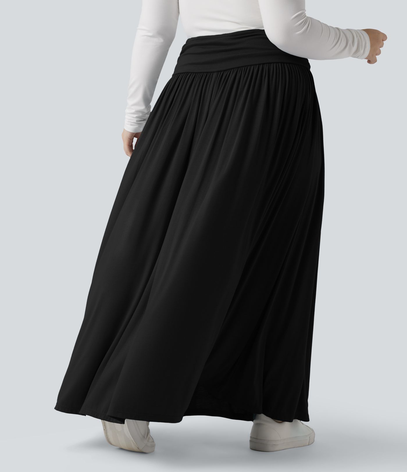 Jupe maxi fluide froncée taille haute grande taille