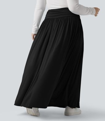 Jupe maxi fluide froncée taille haute grande taille