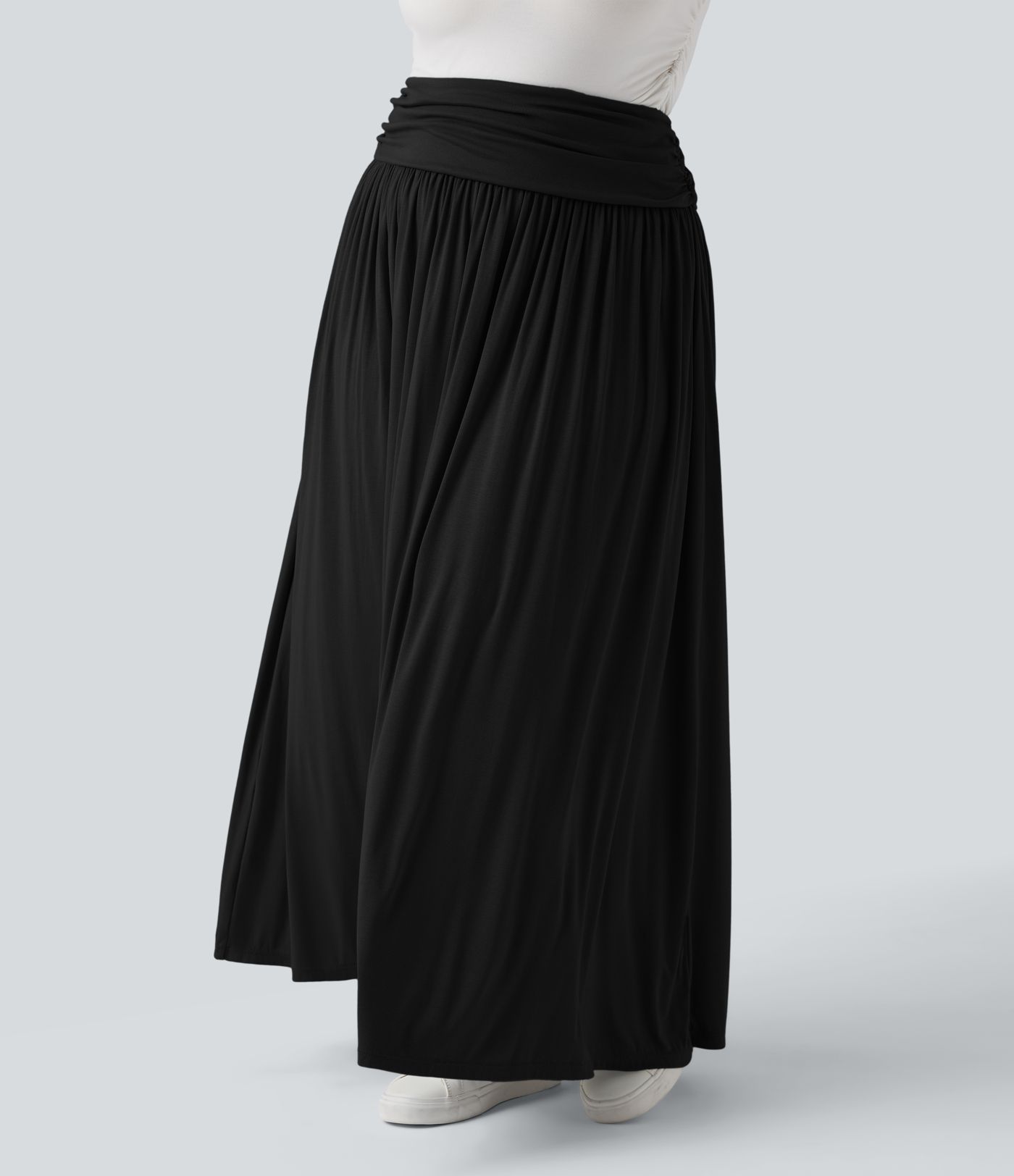 Jupe maxi fluide froncée taille haute grande taille