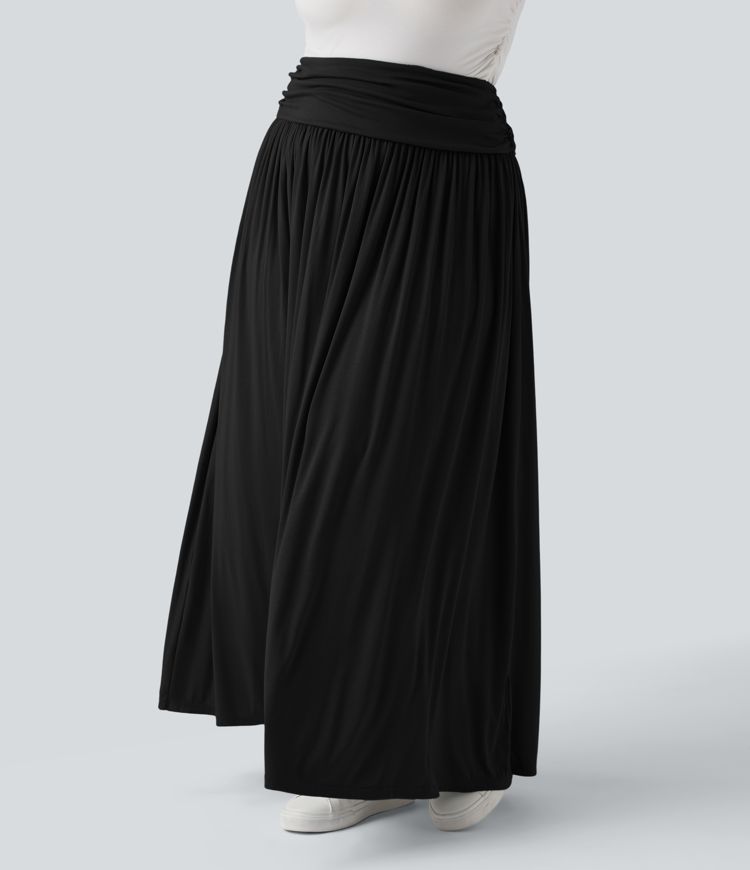 Jupe maxi fluide froncée taille haute grande taille