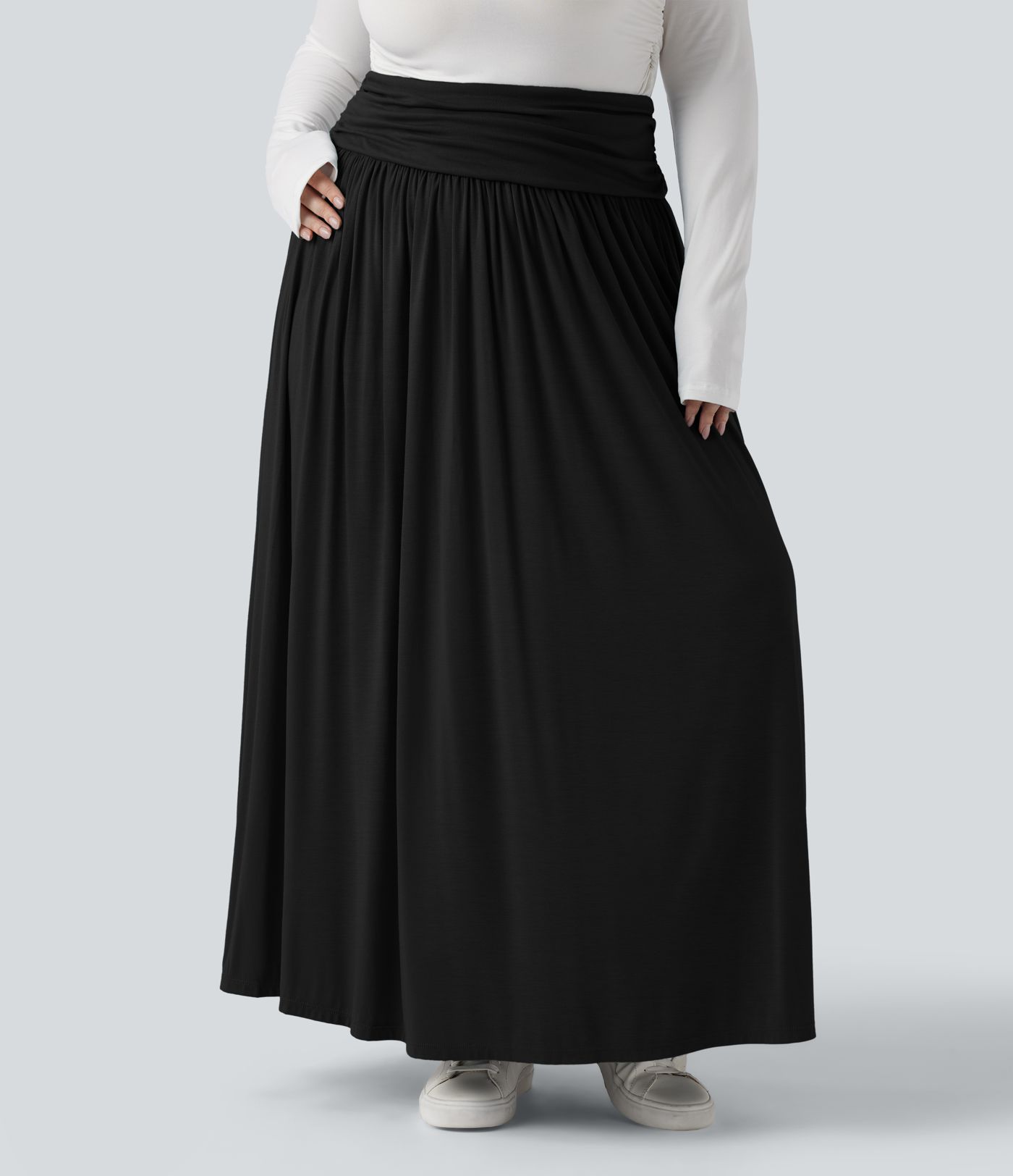 Jupe maxi fluide froncée taille haute grande taille