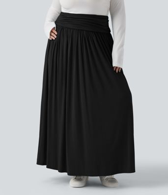 Jupe maxi fluide froncée taille haute grande taille