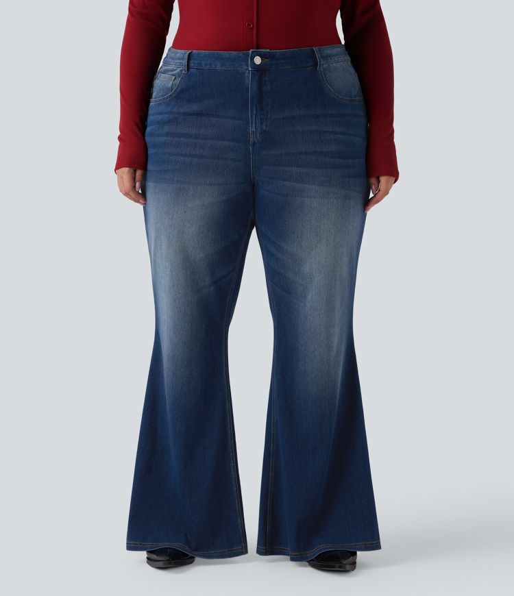 Halara Flex™ Low Rise Flare Washed Casual Plus Size Jeans with Pockets