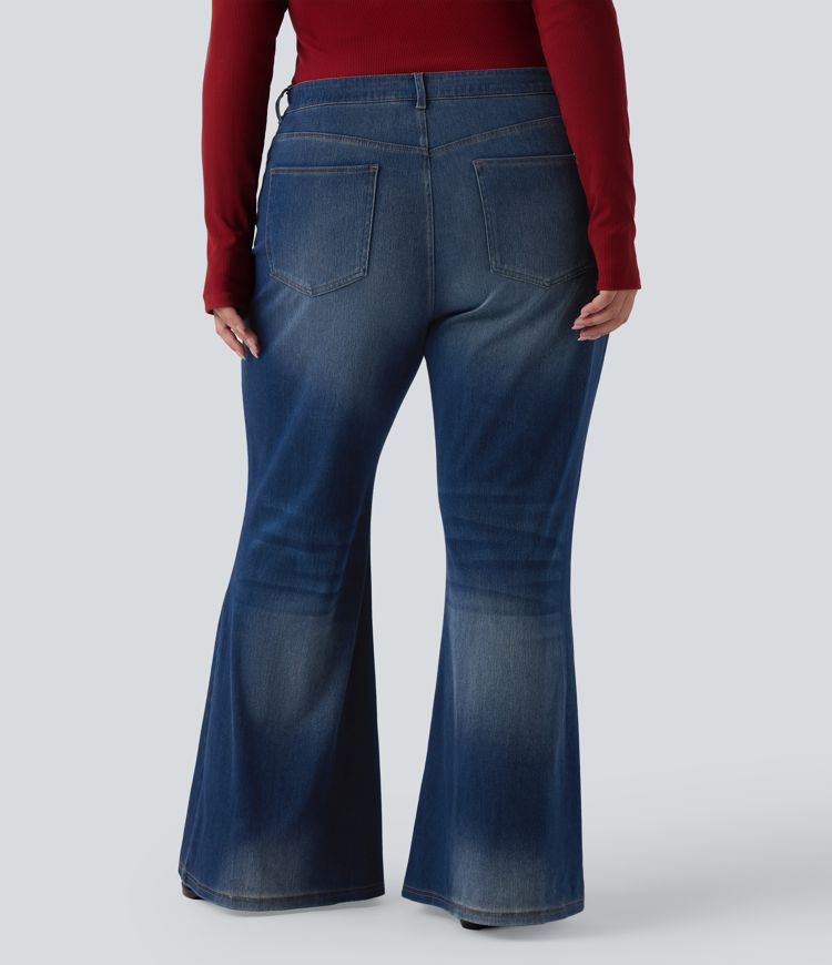Halara Flex™ Low Rise Flare Washed Casual Plus Size Jeans with Pockets