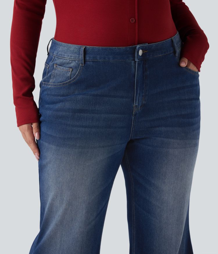 Halara Flex™ Low Rise Flare Washed Casual Plus Size Jeans with Pockets