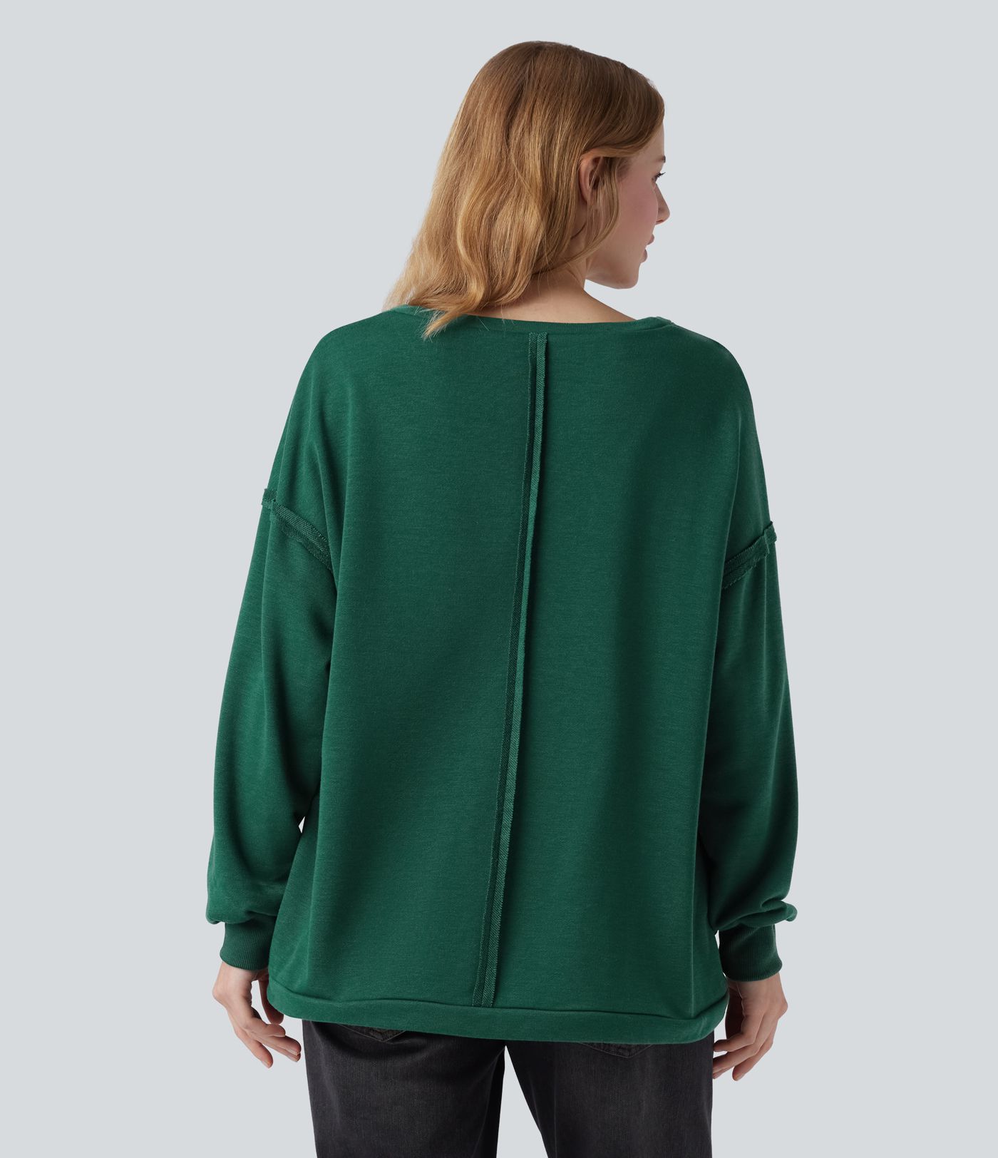 V-neck Dropped Shoulder Long Sleeve Oversized Casual Sweatshirt