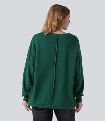 V-neck Dropped Shoulder Long Sleeve Oversized Casual Sweatshirt