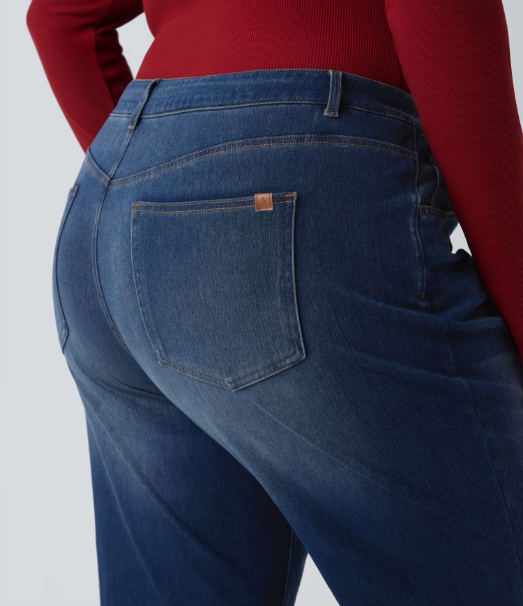 Halara Flex™ Low Rise Flare Washed Casual Plus Size Jeans with Pockets