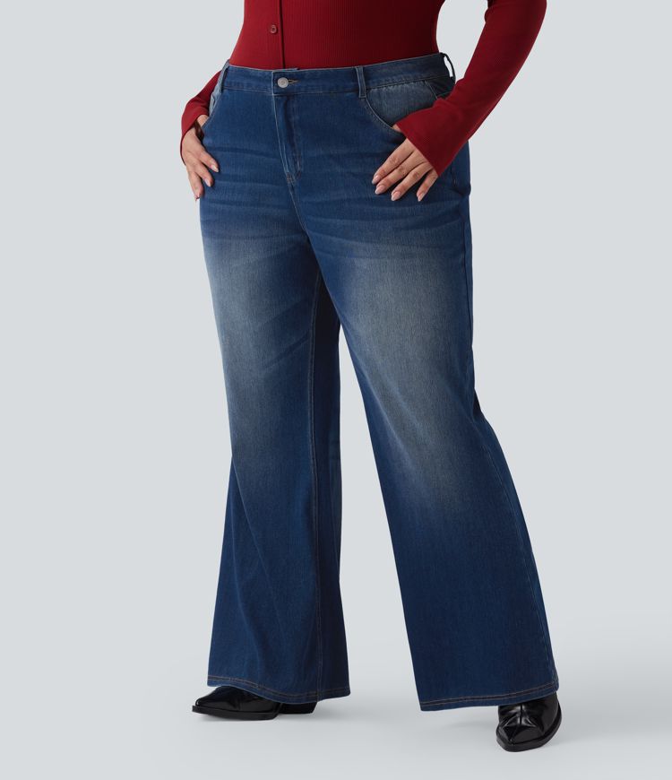 Halara Flex™ Low Rise Flare Washed Casual Plus Size Jeans with Pockets
