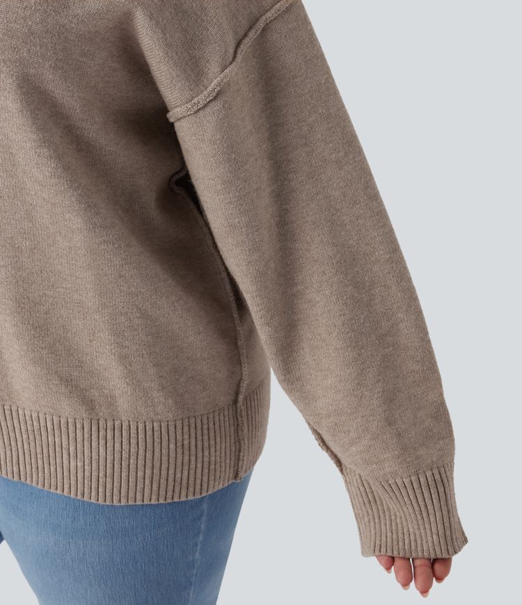 Round Neck Dropped Shoulder Long Sleeve Casual Plus Size Jumper