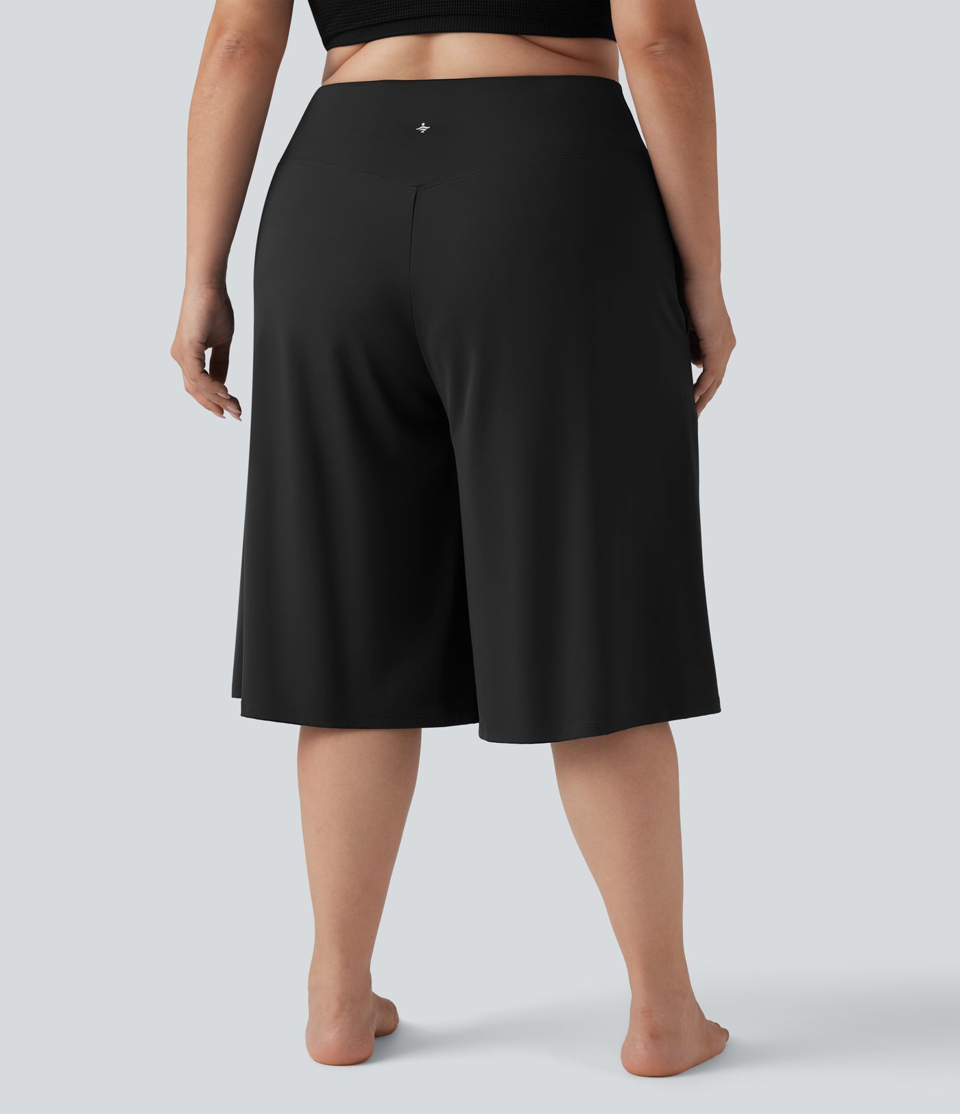 SoftlyZero™ Airy Crossover High Waisted Wide Leg Cool Touch Yoga Pedal Pusher Plus Size Trousers with Pockets