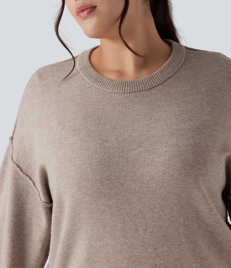 Round Neck Dropped Shoulder Long Sleeve Casual Plus Size Jumper