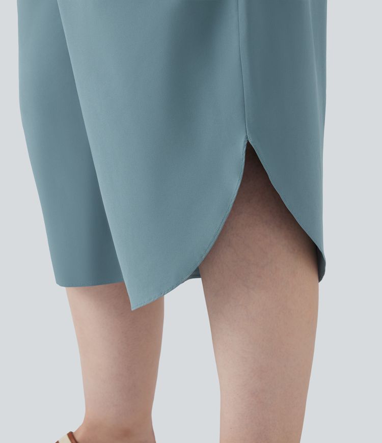 Breezeful™ High Waisted Tummy Control Curved Hem Quick Dry Resort Capri Plus Size Pants with Pockets