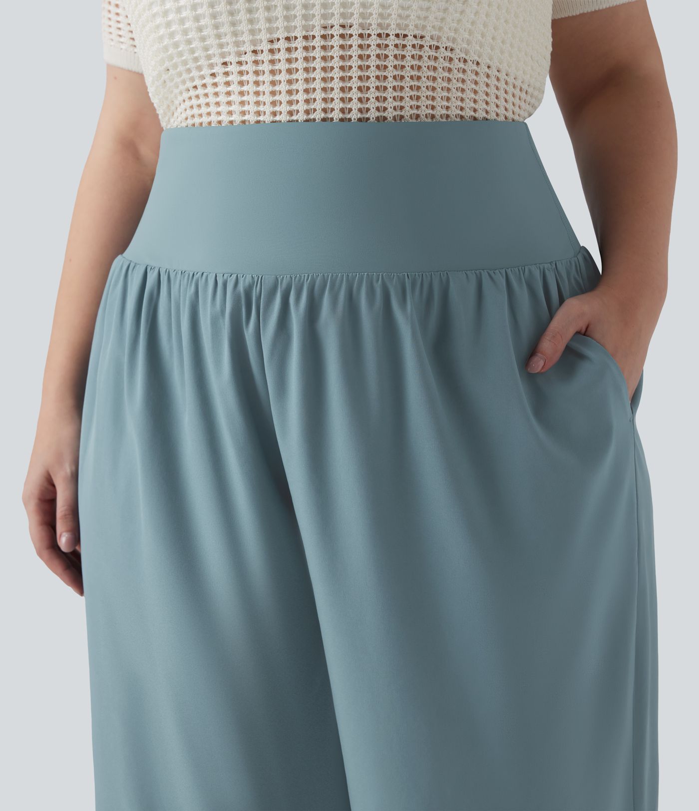 Breezeful™ High Waisted Tummy Control Curved Hem Quick Dry Resort Capri Plus Size Pants with Pockets