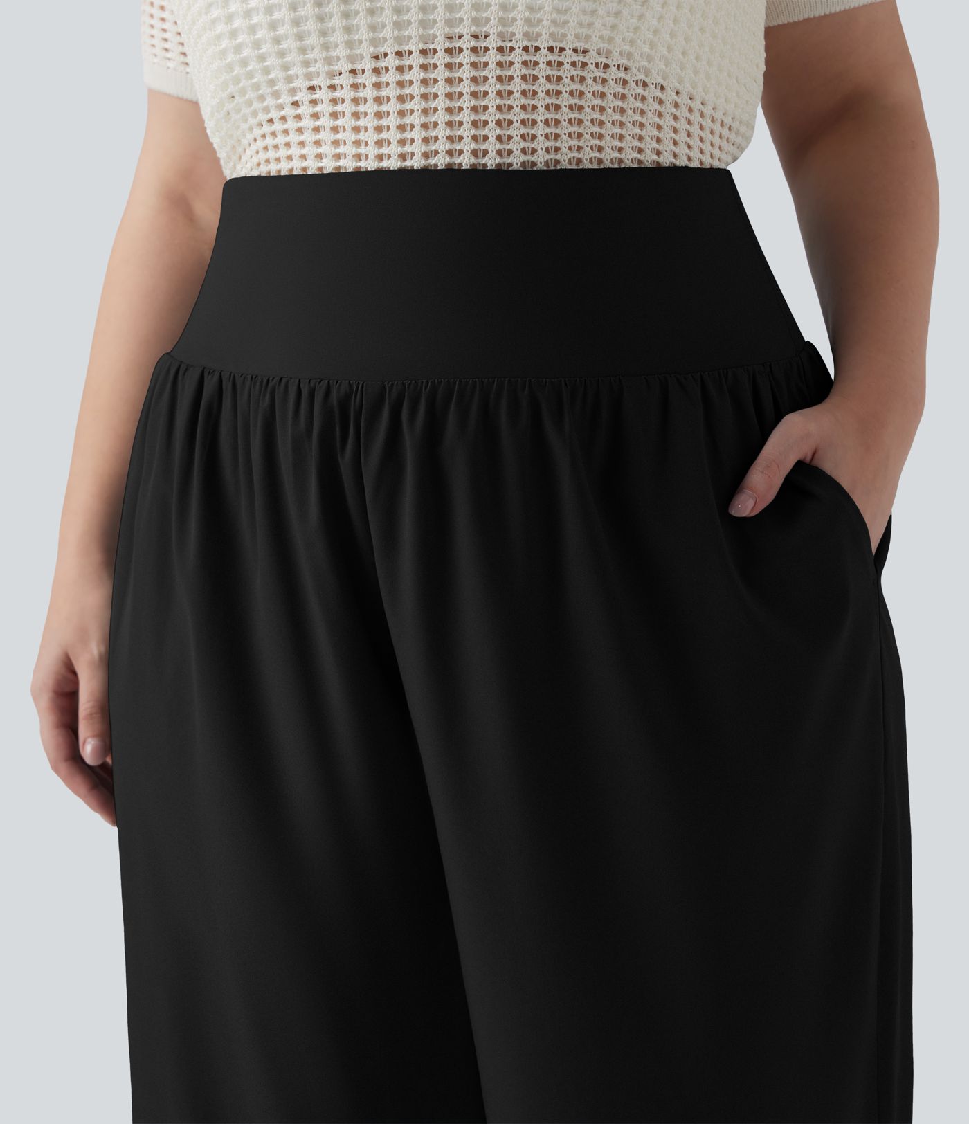 Breezeful™ High Waisted Tummy Control Curved Hem Quick Dry Resort Capri Plus Size Pants with Pockets