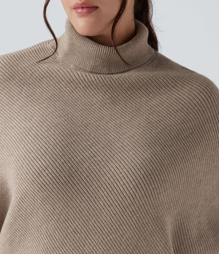 High Neck Long Sleeve Asymmetric Hem Work Plus Size Sweater