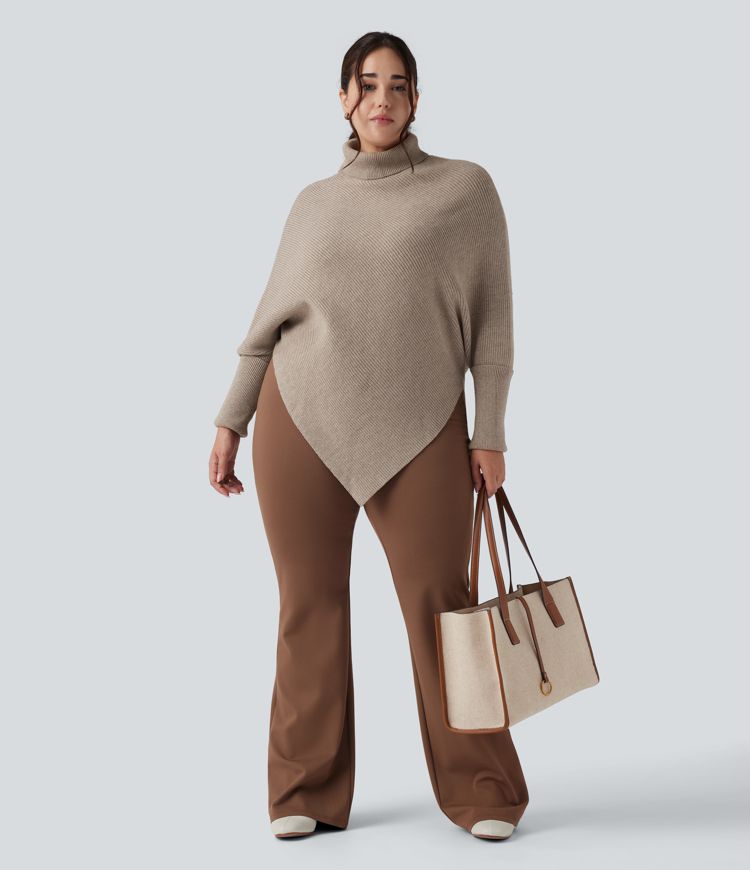 High Neck Long Sleeve Asymmetric Hem Work Plus Size Sweater