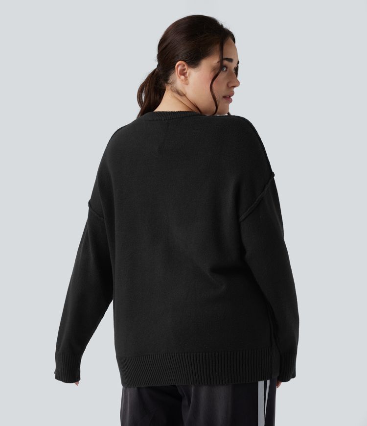 Svetr s kulatým výstřihem, spadlými rameny a dlouhým rukávem — volnočasový, ve větších velikostech