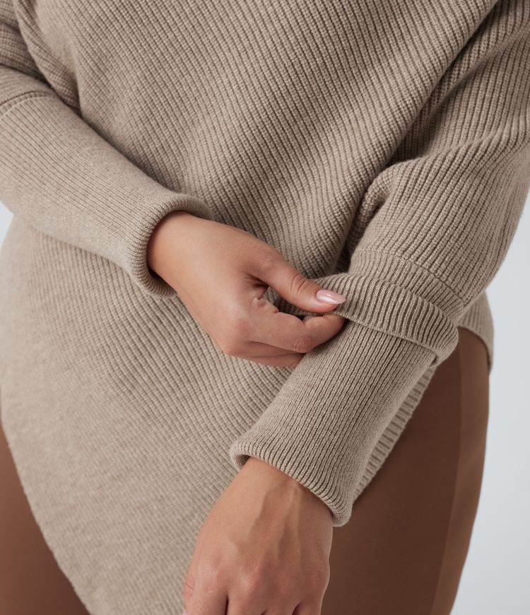 High Neck Long Sleeve Asymmetric Hem Work Plus Size Sweater