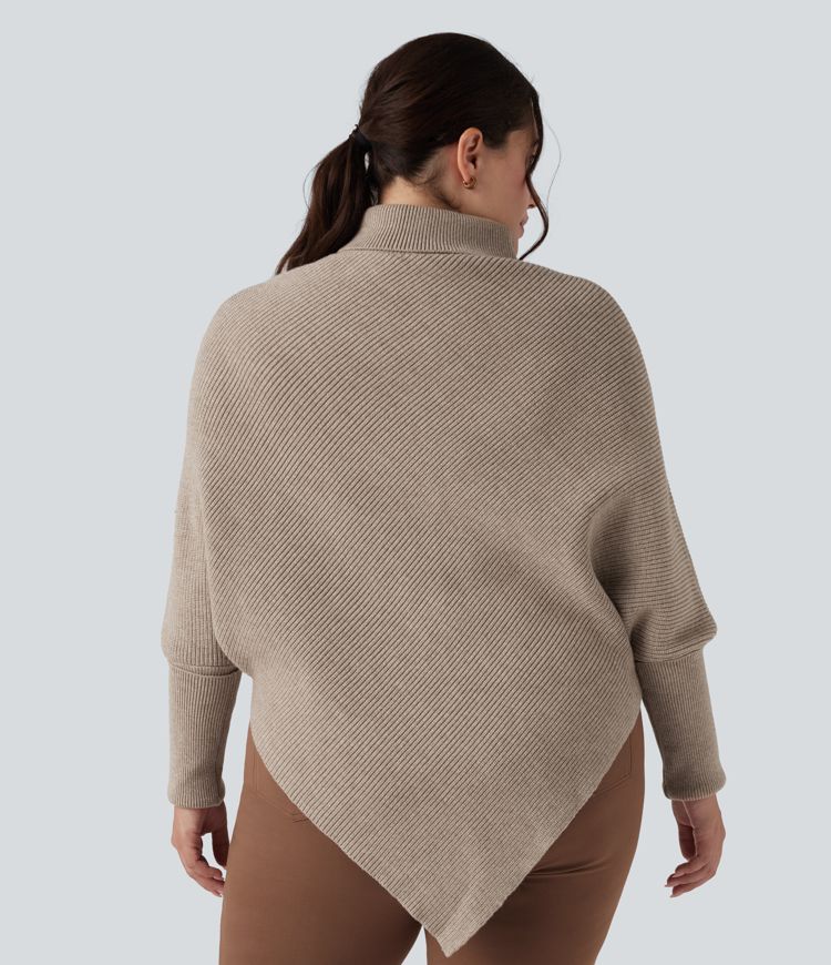 High Neck Long Sleeve Asymmetric Hem Work Plus Size Sweater