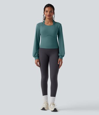 SoftlyZero™ Airy Halter Backless Bishop Long Sleeve Contrast Mesh Yoga Sports Top-UPF50+