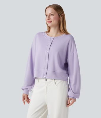 Lässiges Sweatshirt mit Rundhalsausschnitt, langen Ärmeln und Knopfleiste - beidseitig tragbar