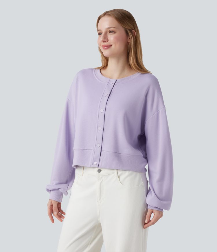 Lässiges Sweatshirt mit Rundhalsausschnitt, langen Ärmeln und Knopfleiste - beidseitig tragbar