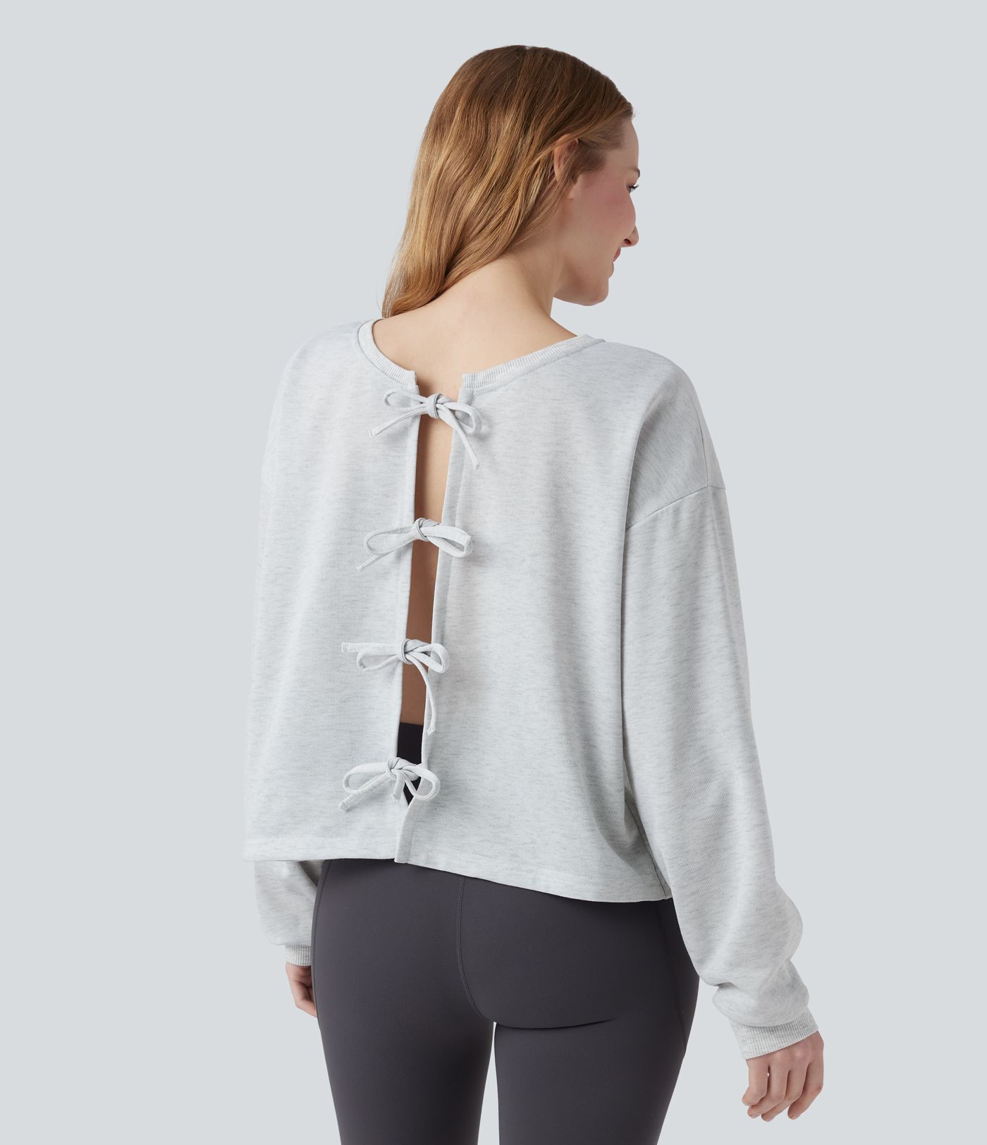 Reversible Round Neck Tie Front Long Sleeve Casual Sweatshirt (Two Looks in One)