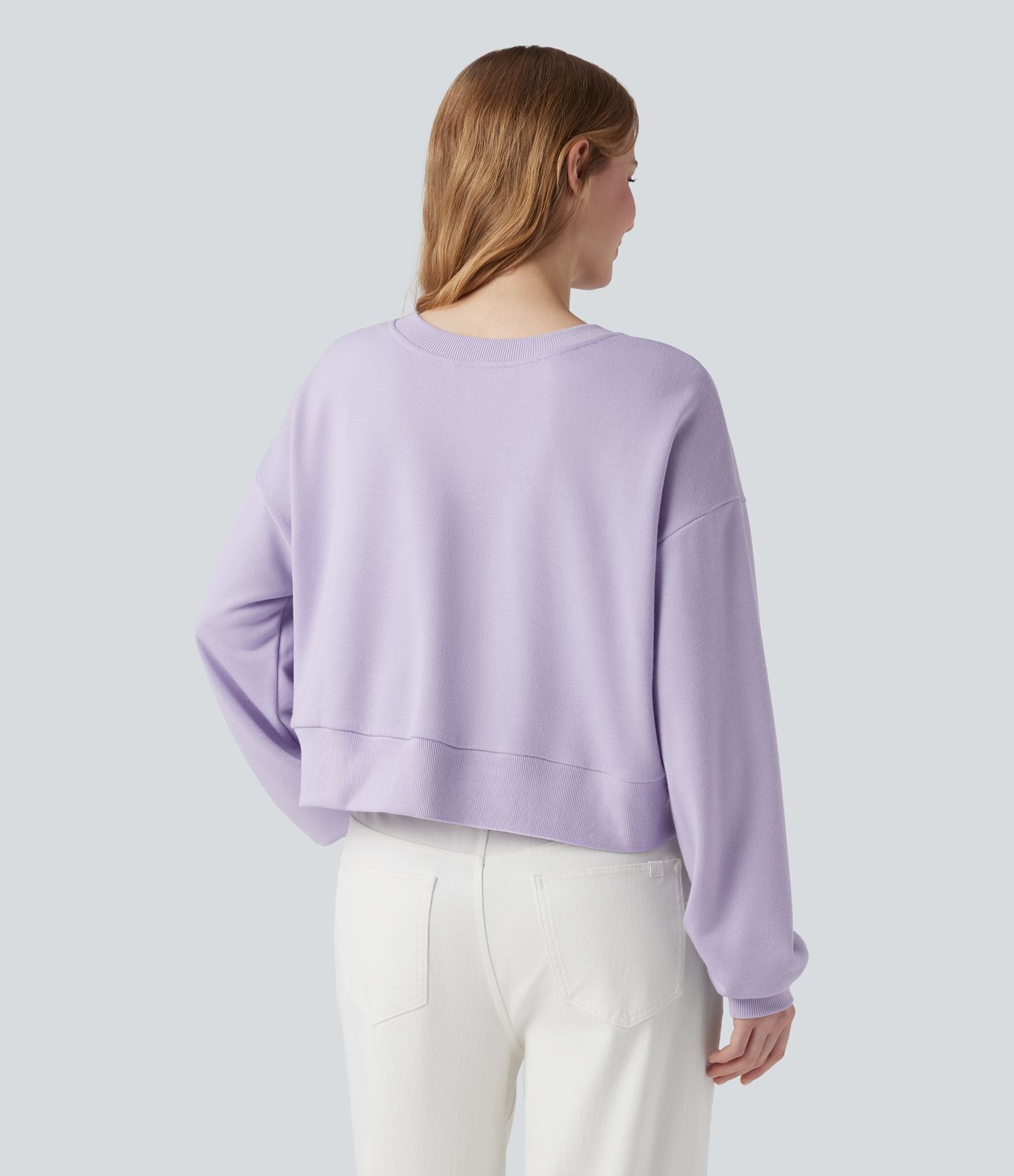 Round Neck Long Sleeve Button Fly Relaxed Sweatshirt-Front and Back Wearable