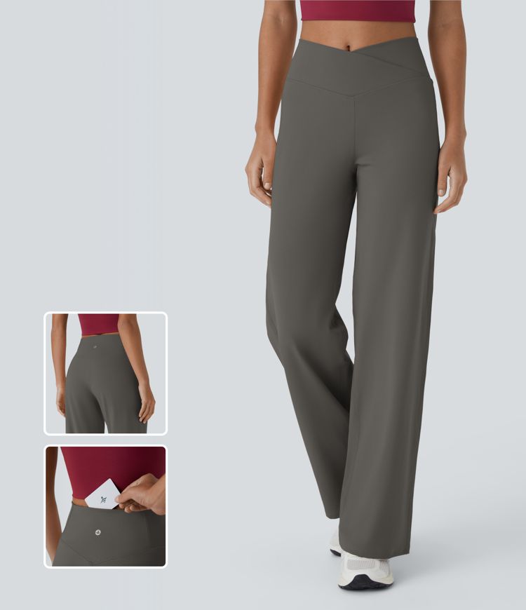 DayStretch - Yoga-Hose mit hohem Crossover-Bund, Seitentaschen und weitem Bein