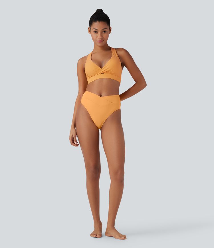 Land to Water Crisscross Backless Adjustable Buckle Bikini Top Swimsuit