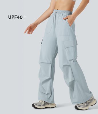 Cargo-Hose mit mittlerer Bundhöhe, Kordelzug, geradem Bein und Taschen – UPF 40+