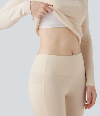 Halara HeatCore Scoop Neck Long Sleeve Built-in Bra Casual Warming Top