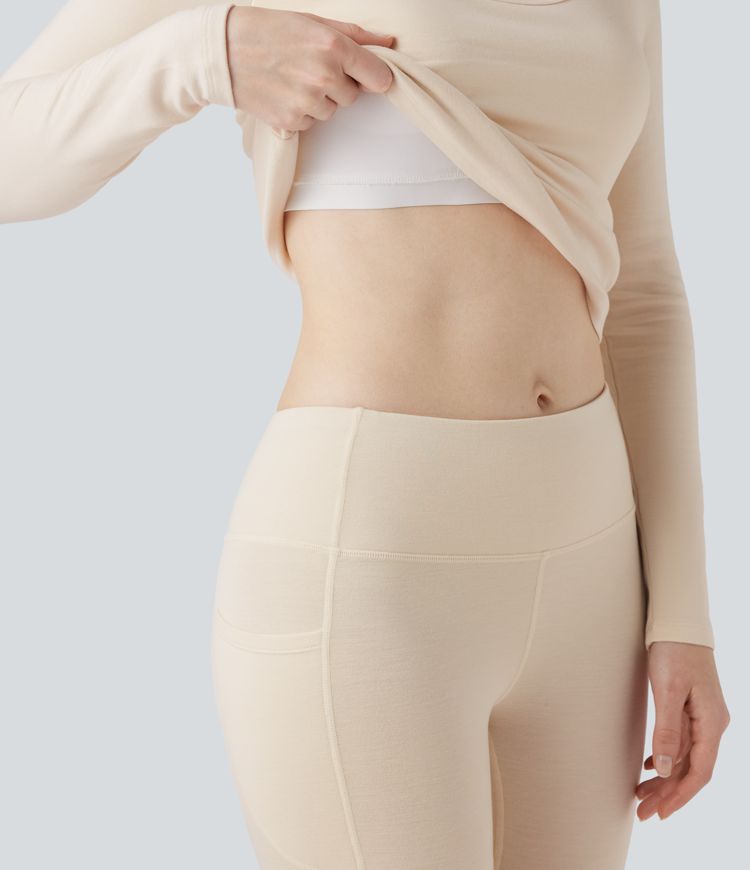 Halara HeatCore Scoop Neck Long Sleeve Built-in Bra Casual Warming Top