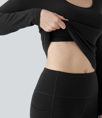 Halara HeatCore Scoop Neck Long Sleeve Built-in Bra Casual Warming Top