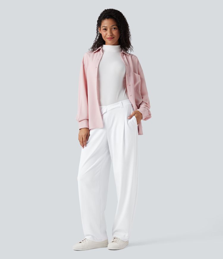 Pantalon fuselé décontracté asymétrique taille mi-haute avec poches