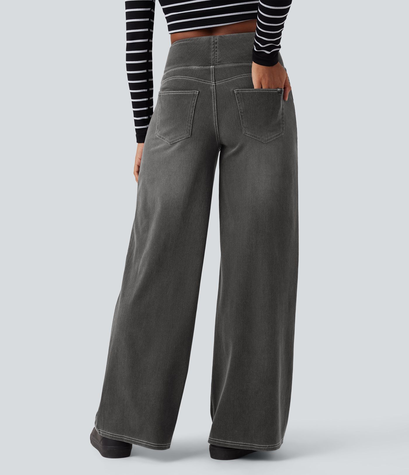 Halara Flex™ Mid Rise Tummy Control Women Wide Leg Casual Baggy Denim Jeans with Pockets