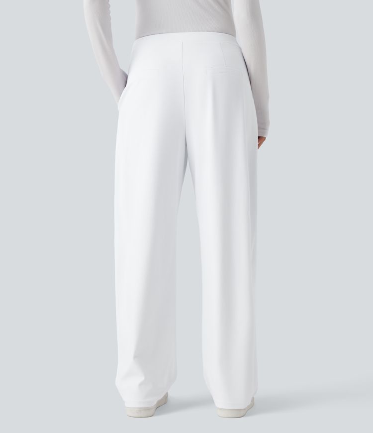 Pantalon fuselé décontracté asymétrique taille mi-haute avec poches