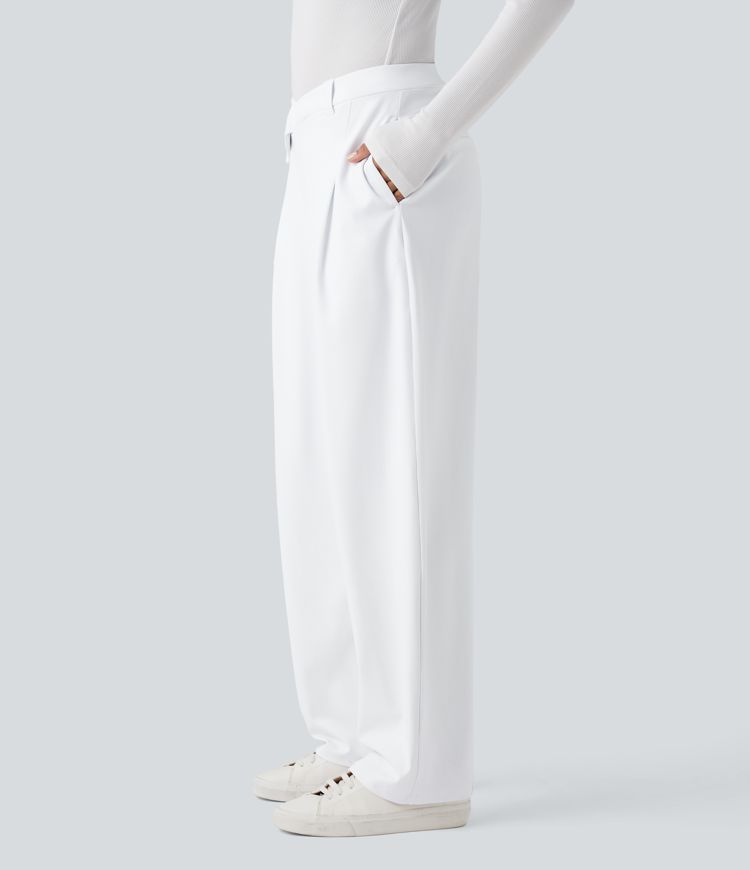 Pantalon fuselé décontracté asymétrique taille mi-haute avec poches