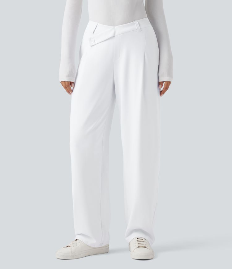 Pantalon fuselé décontracté asymétrique taille mi-haute avec poches