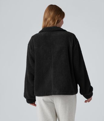 Stand Collar Long Sleeve Hiking Sherpa Jacket with Pockets