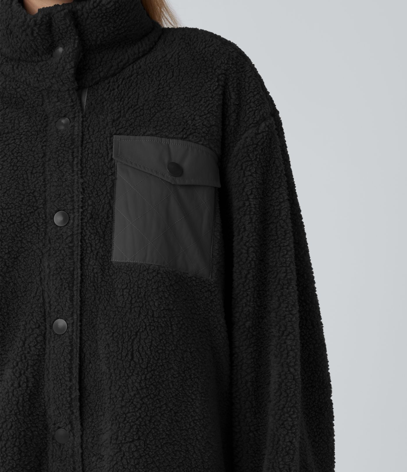 Stand Collar Long Sleeve Hiking Sherpa Jacket with Pockets