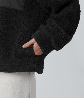 Stand Collar Long Sleeve Hiking Sherpa Jacket with Pockets